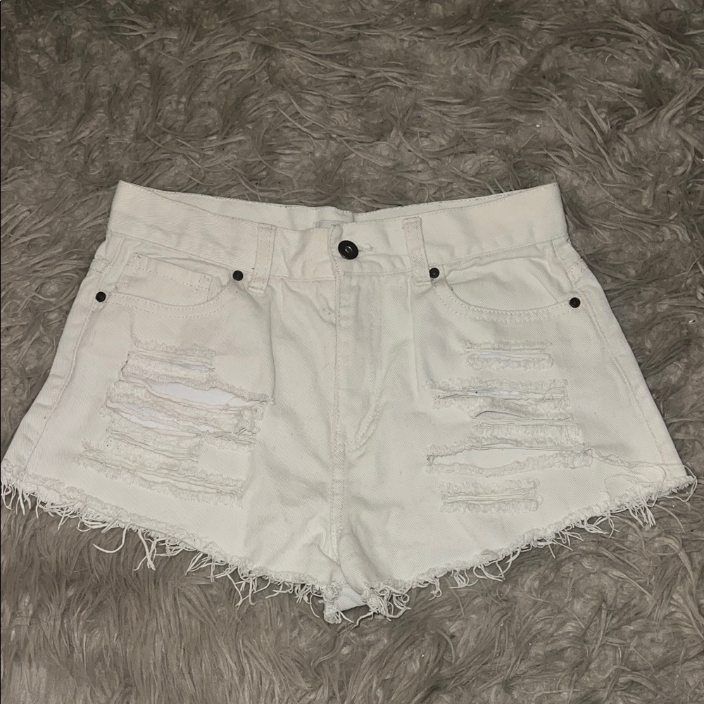Forever 21 White Frayed Jean Shorts